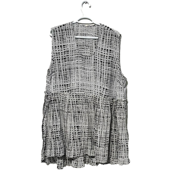 Melissa McCarthy sleeveless peplum blouse top 1X, 2X EUC white and black print - Picture 1 of 4